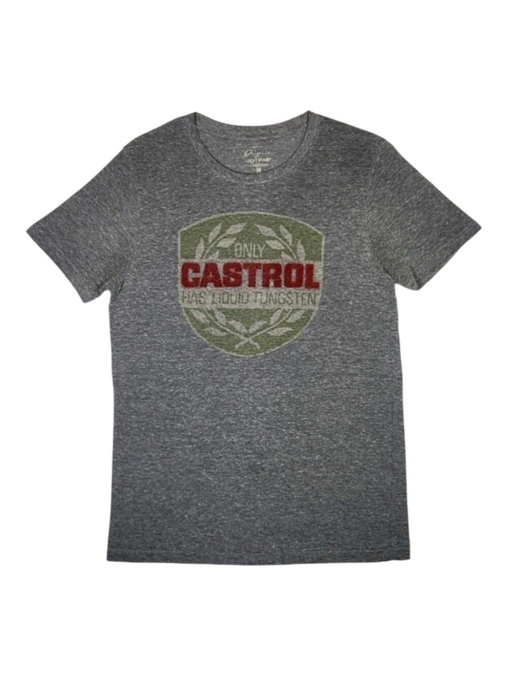 Lucky Brand Vintage Castrol Oil Racing Logo T-Shirt Heather Gray Medium USA Made
